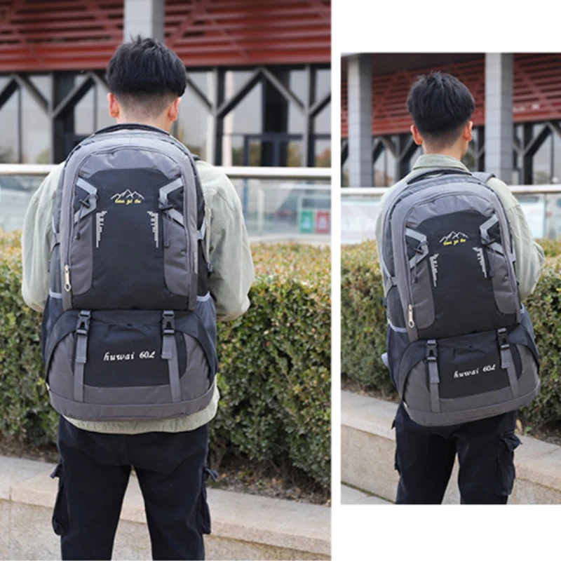 60L Outdoor Waterproof Mountaineering Bag Nylon Material Hiking Camping Travel Backpack Large Capacity Outdoor Sports Bag