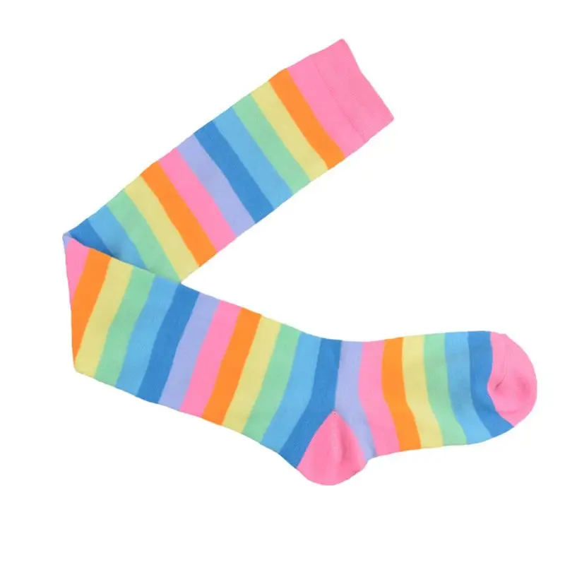 

Women Girls Fancy Rainbow Colorful Stripes Over Knee Long Socks Cosplay Costume Knitted Stretchy Thigh High Stockings