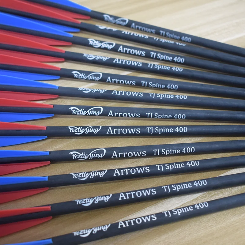 

12 PCS16/17/18/20 inch spine 400 Carbon Arrows with 1 blue 2 red arrow vanes Archery Hunting Crossbows Bolts for bow and arrows