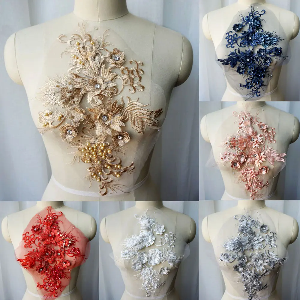 Кружевной вышитый бисер цвет золотой серый белый синий|Заплатки| |