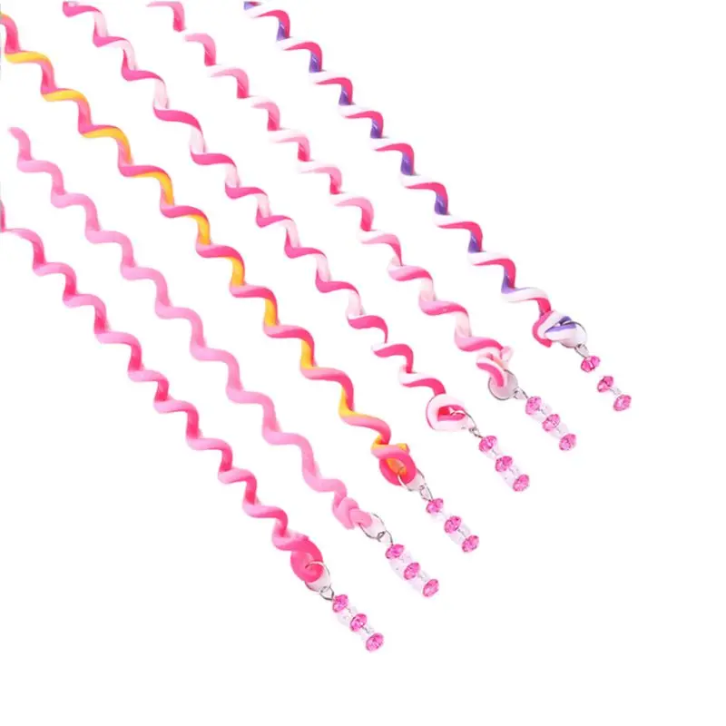 Pink 6 шт., детская спиральная завивка волос для девочек, стильный Твистер, клипсы, милый Радужный цвет, инструмент для плетения, эластичная повязка на голову, аксессуар с бусинами - Цвет: Pink