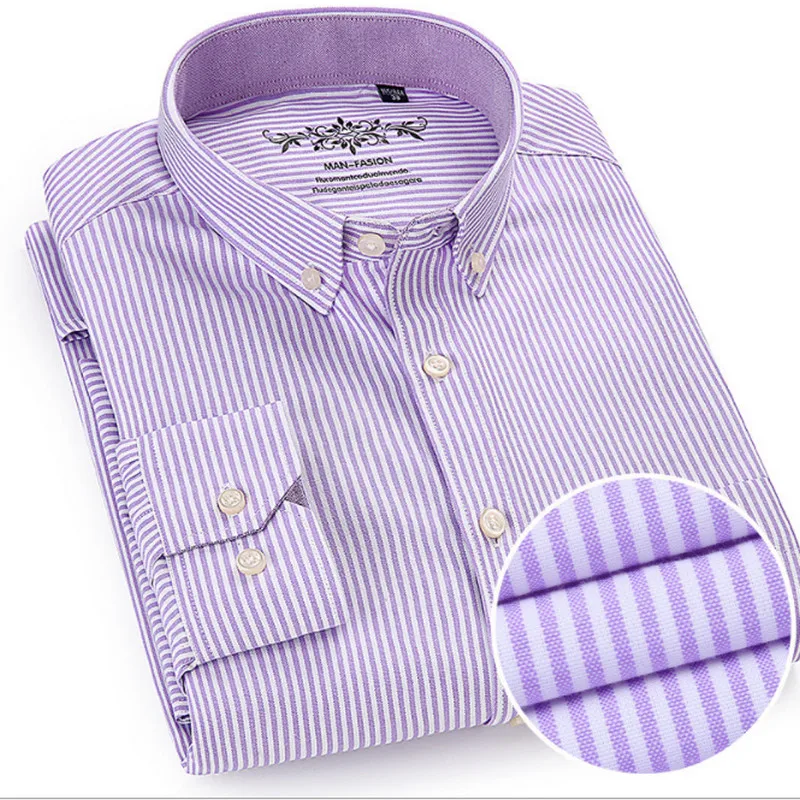 Men's Shirt Long-Sleeved Striped Plaid Oxford Textile Business Casual Shirt Men Slim Pure Color Backing Shirt 18color Size38-44