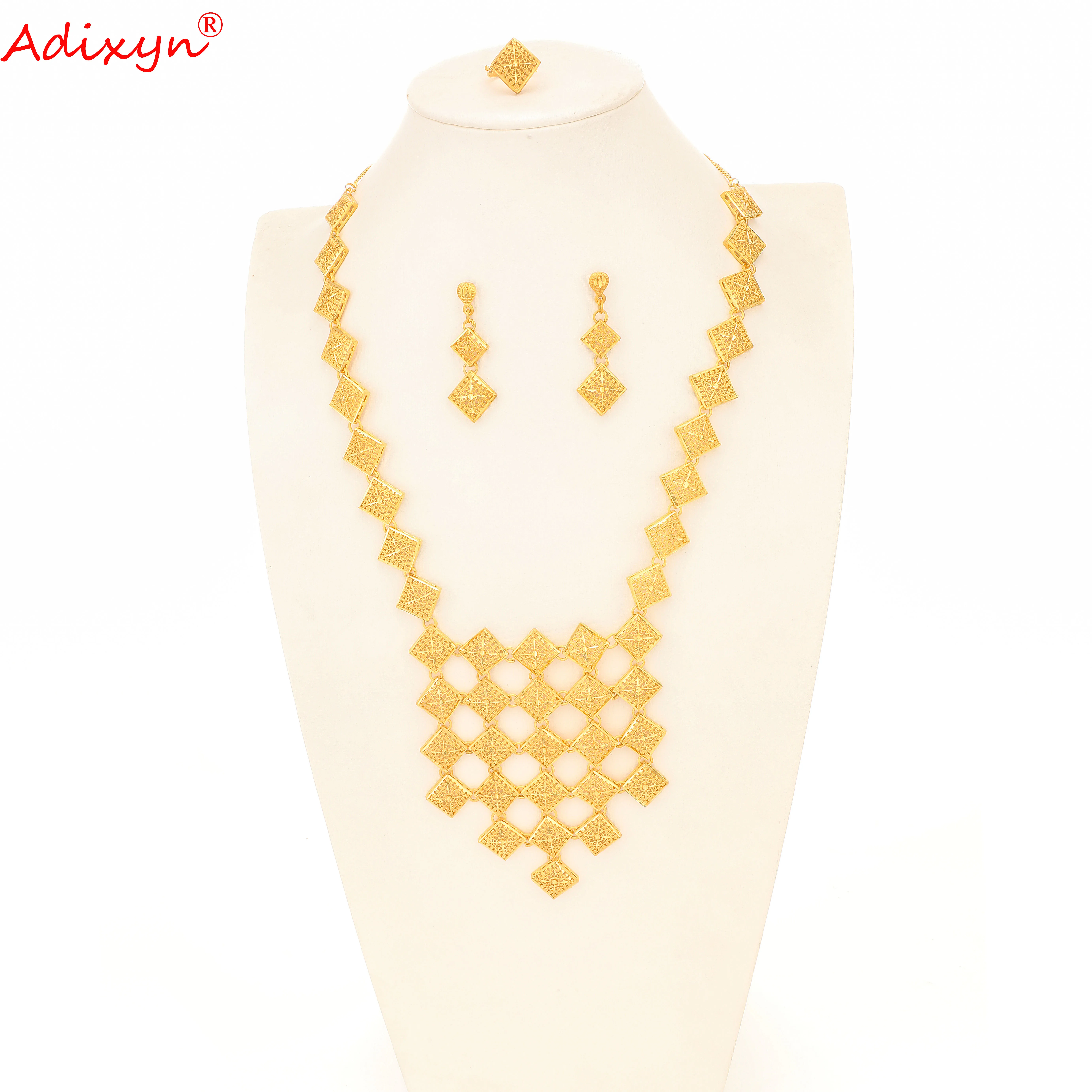 Adixyn 24K золото Цвет/медь Нигерия ожерелье/серьги набор украшений для женщин/девочек африканские/эфиопские/Дубай вечерние подарки N1021E3