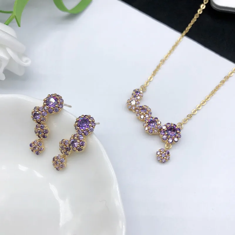 

Japan and South Korea Necklace Earrings S925 Silver Needle Earrings Micro Inlaid High Quality Zircon Minority Water Drill