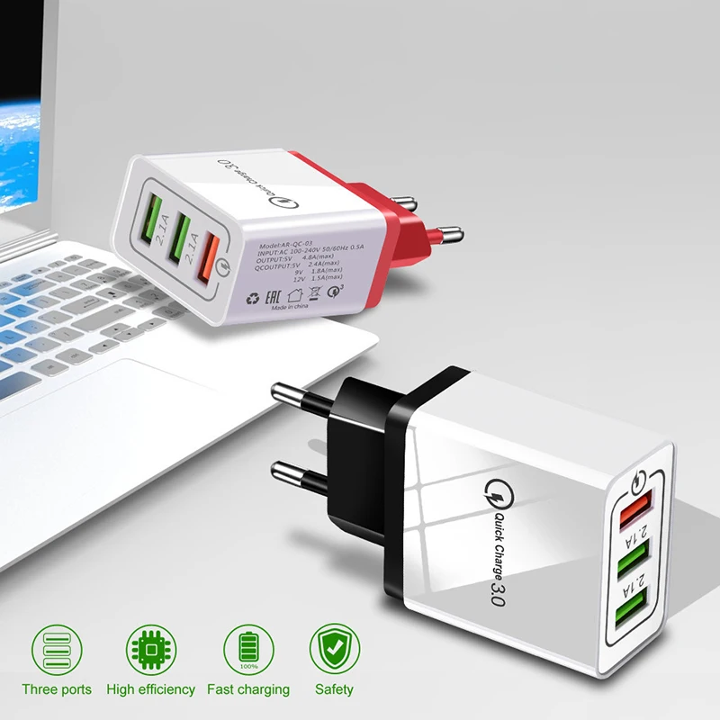 Сетевое зарядное устройство с 3 USB портами 5 В/2 4 А 18 Вт|Зарядные устройства для