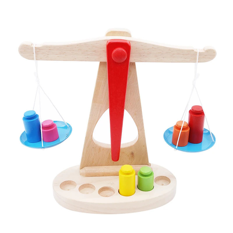 

2021 New Balance Scale Toy With 6 Weights Kids Small Wooden Toys Infant Baby Montessori Preschool Educational Toy For Kids Gifts