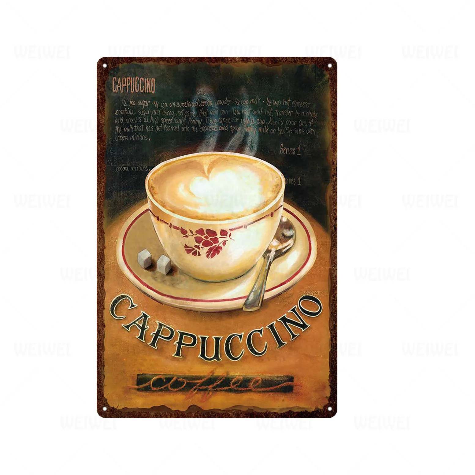 Табличка в виде итальянского кофе металлическая фотообои для шоколада бара
