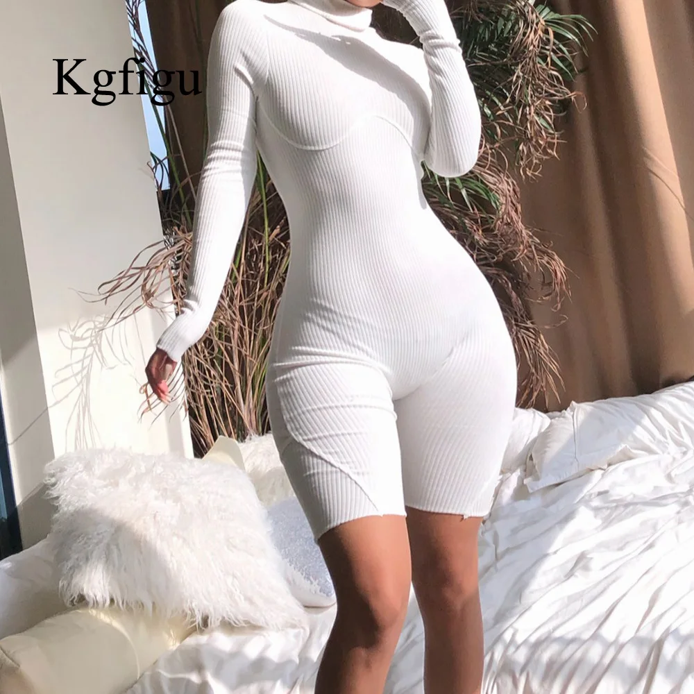 KGFIGU женский цельный комбинезон в рубчик осень зима с длинным рукавом Комбинезоны