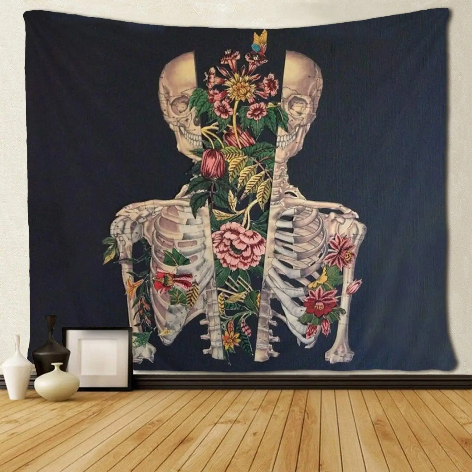 

Skull with Flower Love Tapestries Hippie Art Wall Hanging