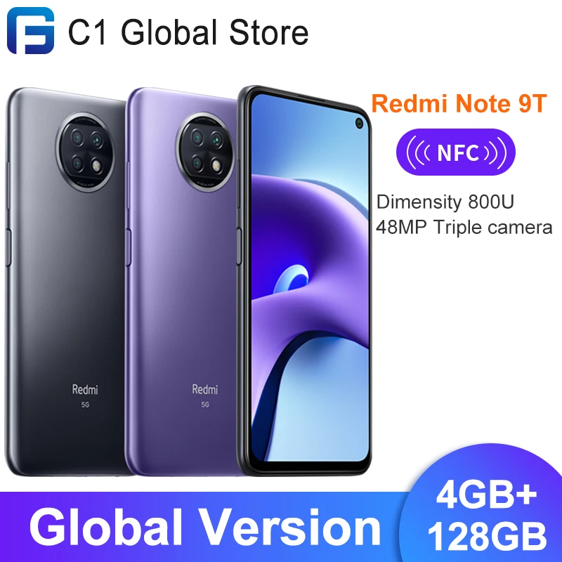 Глобальный мужчин отделениями Xiaomi Redmi Note 9T 5G смартфон 4GB RAM 128GB ROM Dimensity 800U двойной
