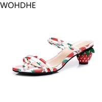 new fashion fruit print strawberry high heels sandals woman summer high heels sandals women shoes woman size 35 40 round heels