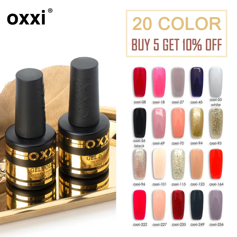 OXXI Nail Art Semi-permanent UV Led Gel Varnish 8ml Bright Hybrid Color Gel Lacquer Manicure Nail Rubber Base Coat and Tops