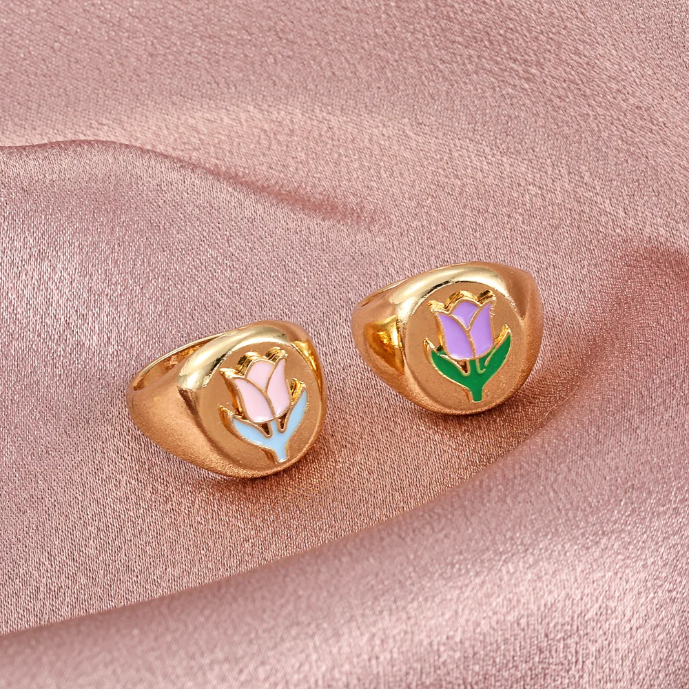 Korean Simple Oil Dripping Flower Ring Fashion Color Love Geometric Is Used for Women Gold Luxury Jewelry Wholesale | Украшения и