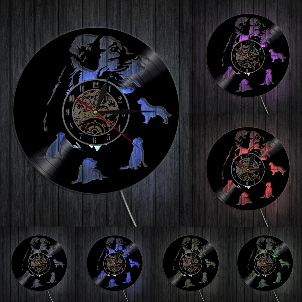 Labrador Golden Retriever Dog Vinly Record Wall Clock Puppy Pet 3D Time Clocks Modern Design Home Decor For Lover | Дом и сад