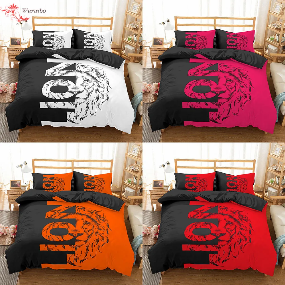 Homesky Lion luxury Duvet Cover King Size Queen Size Comforter Sets Printing Bedding Set Pillowcase 2/3pcs