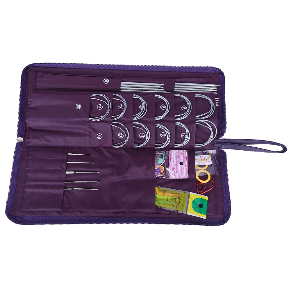 

New 104Pcs Steel Straight Needle Circular Needles Knitting Needles Crochet Hook Weave Set with Bag Sewing Needle Kits