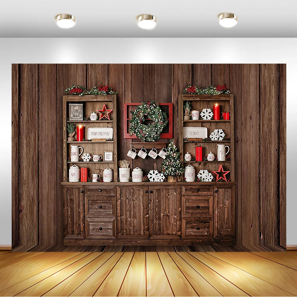 

Photography Background Christmas Kitchen Photophone Background Wood Cabinet Photo Studio Child Cook Photobooth Photocall