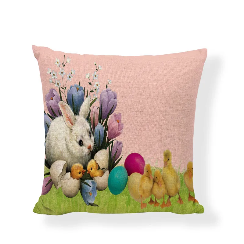 Pillowcase Color Rabbit Oil Painting Linen Hug Children's room Decoration Car Sofa Waist Pad Cover | Дом и сад
