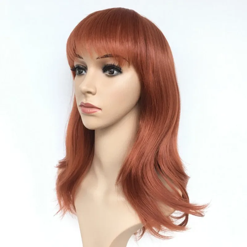 Pervado волосы длина плеча свободная волна красновато-коричневый парики с бахромой