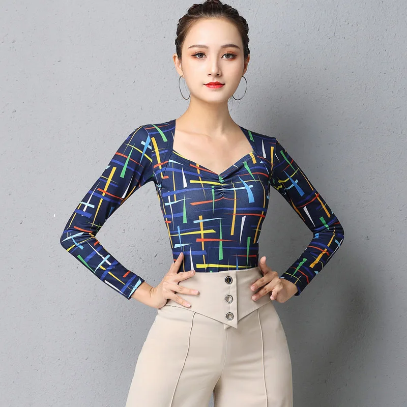

Ballroom Dance Tops For Women Tap Dancewear Fall Latin Practice Wear Tango Dance Outfit Stage Costume Designer Clothes DL7256