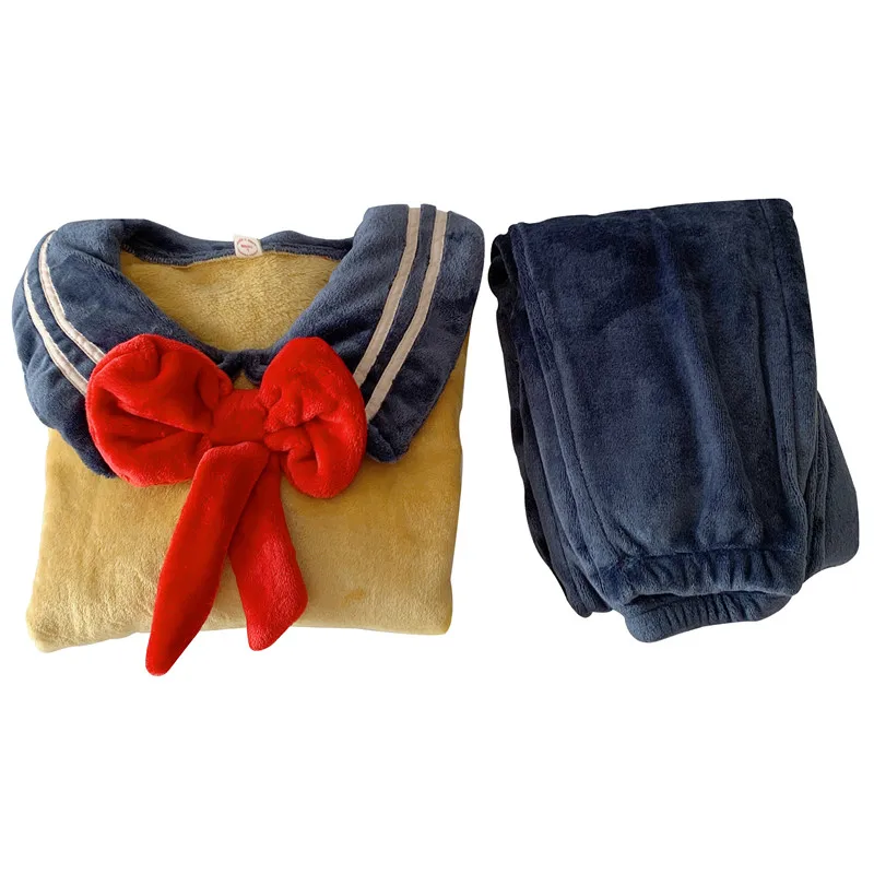 

Winter Pajamas For Women Japan Cartoon Chi-bi Sailor Callor Pyjama Suit Kawaii Lolita Girls Flannel Sleepwear Party Costume