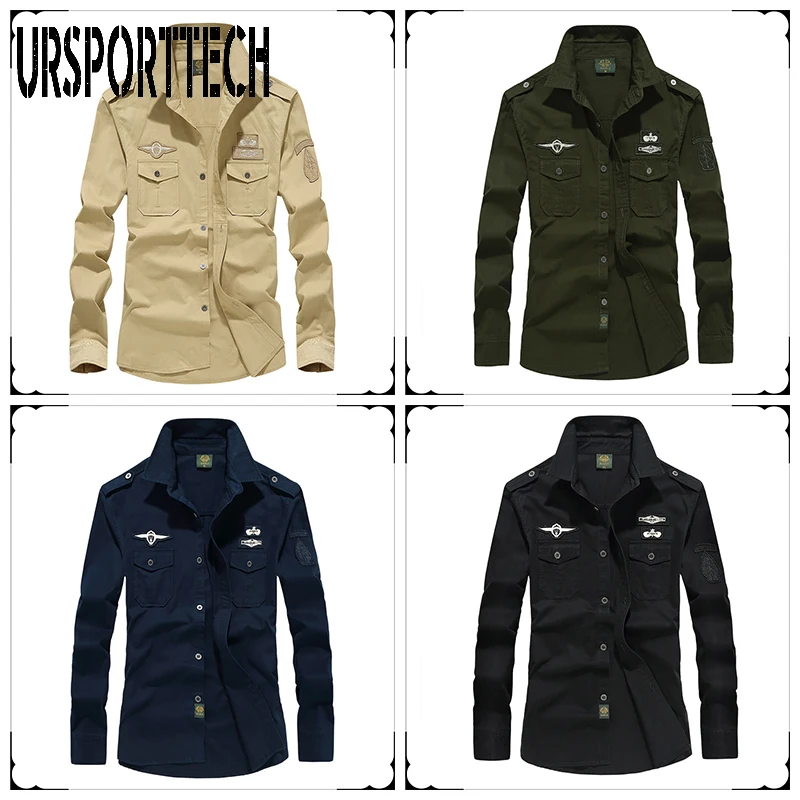 2020 New 100% Cotton Military Shirt Men Long Sleeve Casual Dress Shirt Men Tactical Shirts Male Cargo Work Shirt With Embroidery