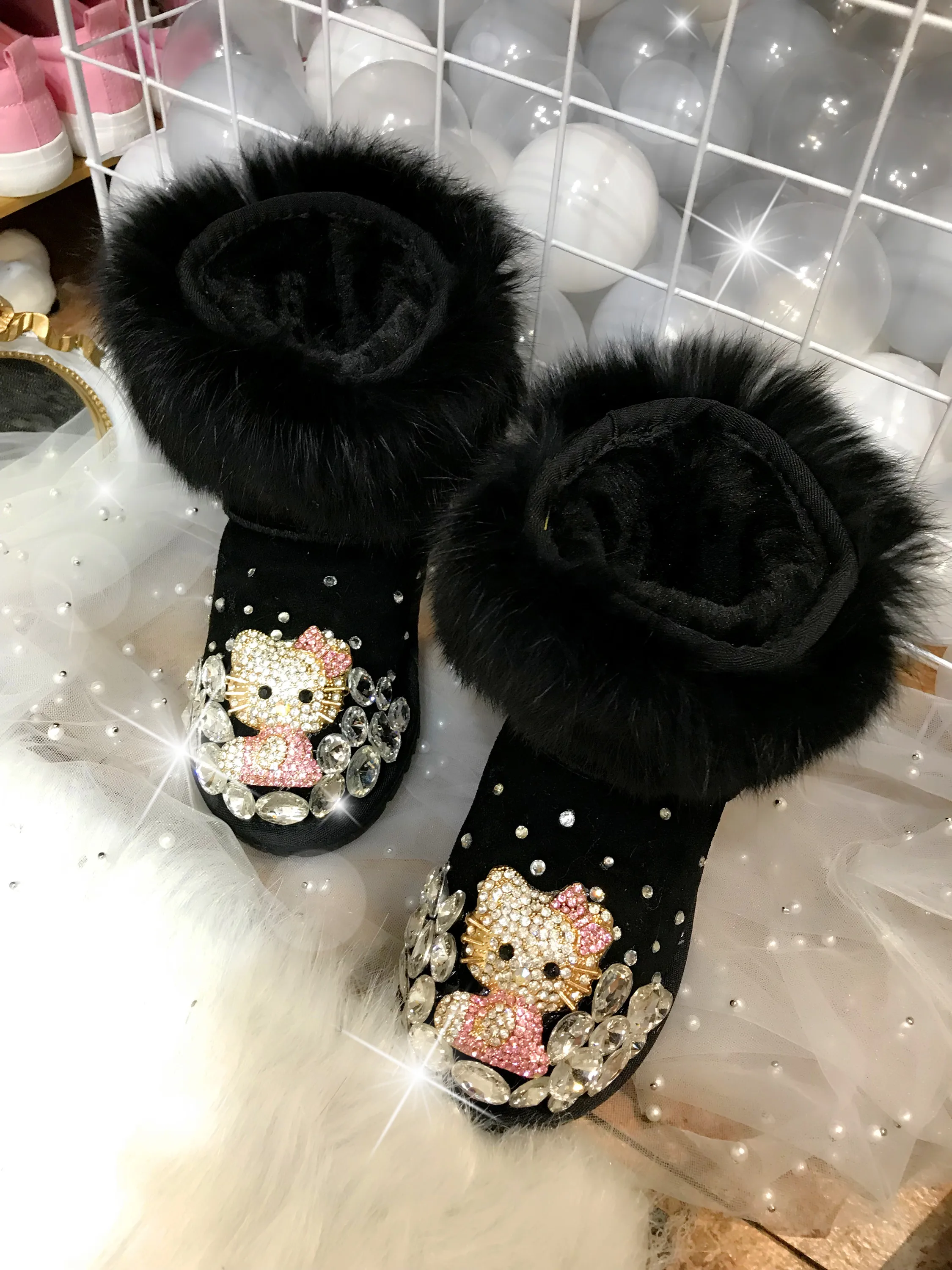 Disney children's cartoon Minnie Spiderman boy girl plus velvet warm cotton boots short snow rhinestone sequins | Мать и ребенок