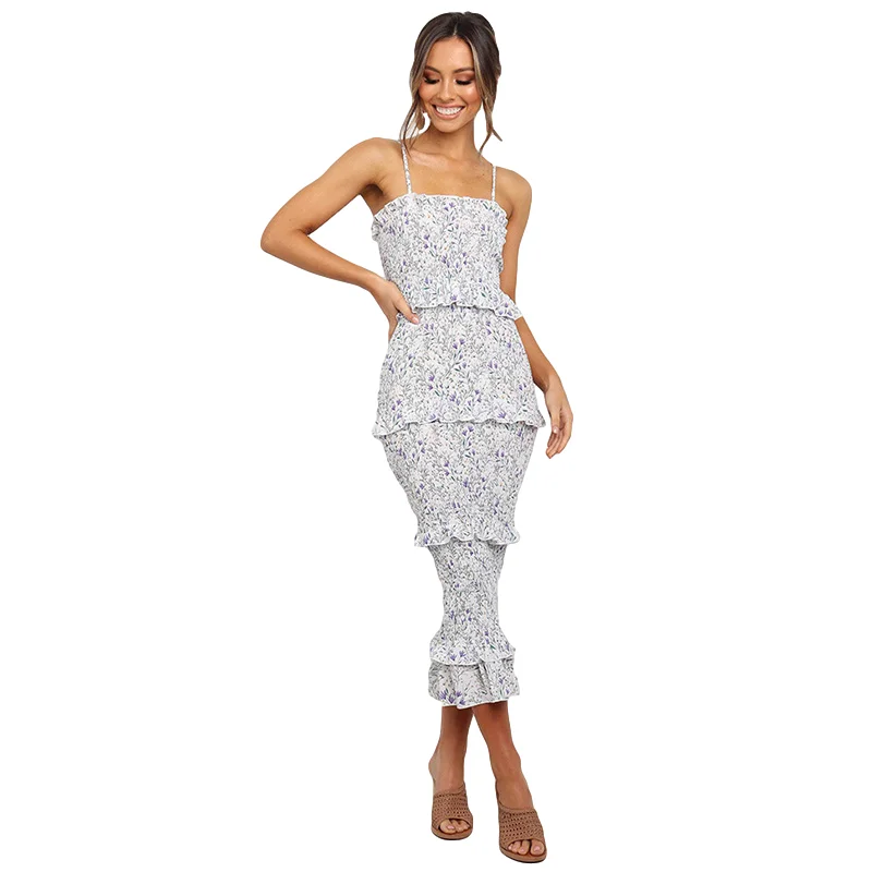 

Сексуальное платье без бретелек с оборками, с цветочным принтом, шифоновые платья с красивым принтом; Летние женские слинг каскадными оборк...