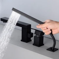 black matte bathroom shower faucet bath waterfall control tap cold hot water mixer hand shower