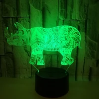 rhino 3d lamp night lights colorful led visual light touch remote gifts for kids boys room decor atmosphere 3d desk table lamp