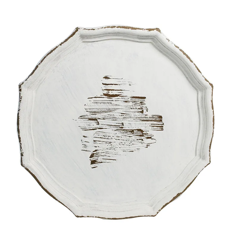 Tobs Тарелка деревянная винтажная белая ручная работа десертный поднос столик для