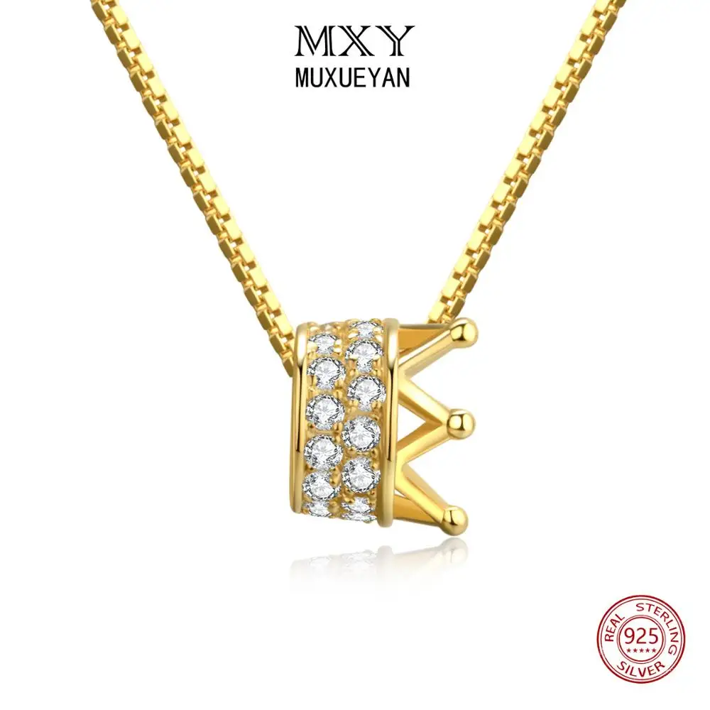 

MUXUEYAN 925 Sterling Silver Gold Crown Necklaces for women Neck chains lady jewelry gift
