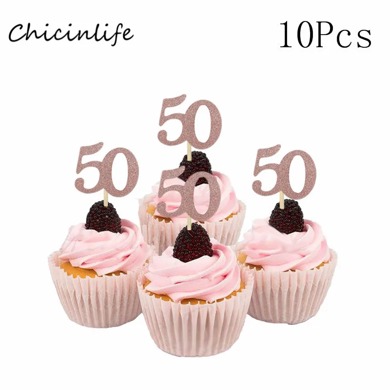 rose gold 50 Chicinlife 10 шт. бумажные соломы с номером 30 40 50 60 юбилейные соломинки для напитков 30th 40th 50th 60th День рождения украшения - Цвет: rose gold 50