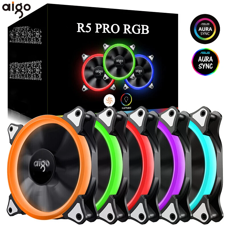 Aigo 120 мм вентилятор PC чехол Вентилятор Кулер Регулируемый Aurora RGB Led компьютер Вентилятор охлаждения 12 в бесшумный вентилятор PC чехол вентилятор для компьютера