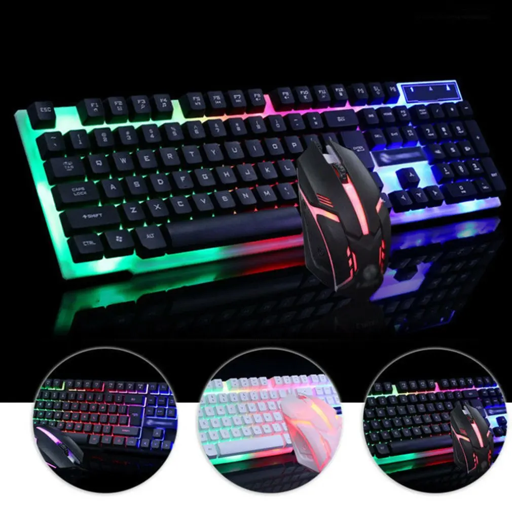 

Led Glowing Computer Desktop Wired Mechanical Keyboard And Mouse Game Suite Usb