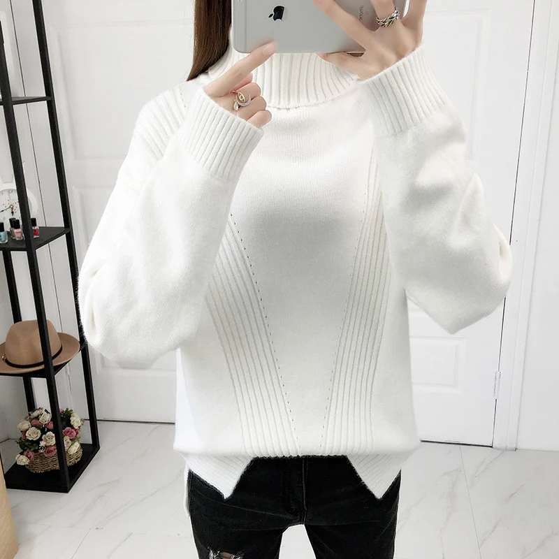 

New Autumn Winter Turtleneck Knitted Sweater Pullover Women Korean Fashion Loose Long Sleeve Knit Sweaters Jumpers Ladies Tops