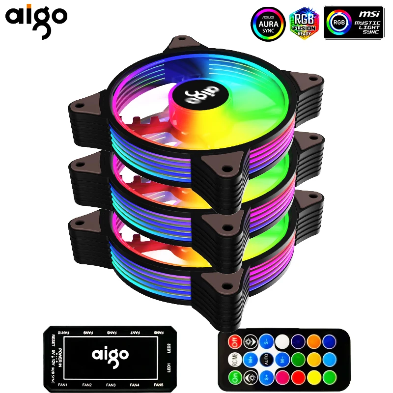 Aigo AR12 120 мм вентилятор охлаждения RGB теплоотвод 3pin 5В аура синхронизация 12 см ПК