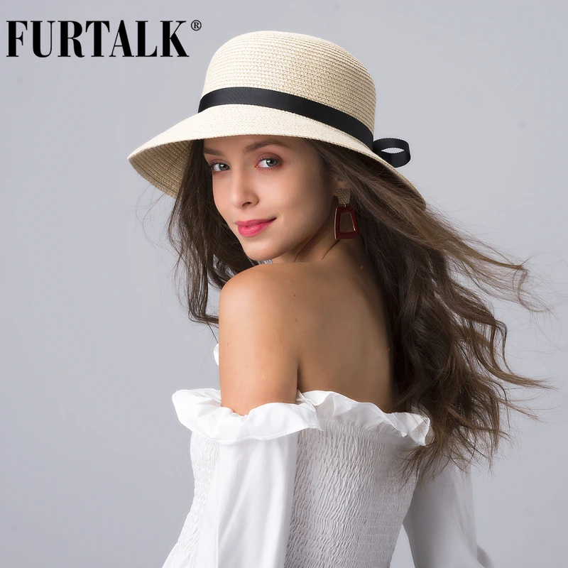 FURTALK летняя пляжная шляпа для женщин соломенная от солнца|Женские пляжные шляпы| |