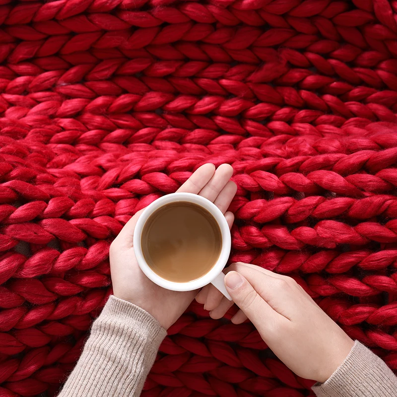 Трикотажное одеяло s пряжа вязаное ручная вязка теплое массивное дешевое