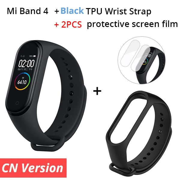 Xiaomi mi смарт-браслет 4, 3 цвета, AMOLED экран, mi Band 4, фитнес-браслет, Bluetooth, Smartband - Цвет: CN Add Black Strap