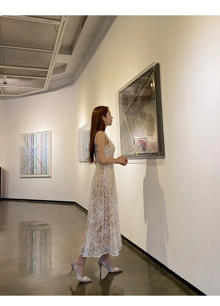 Mesh Embroidery Women Fashion Sleeveless Slim Long Dress 2020 Summer Korean Designer Large Size Runway Dresses Vestidos Femme XL | Женская