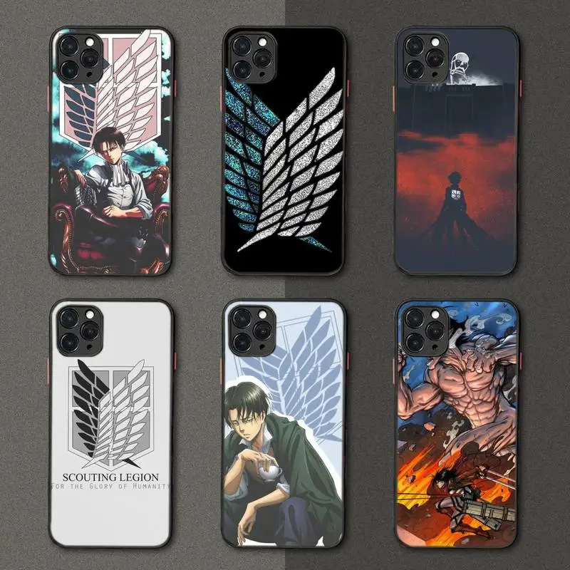 

Anime Japanese Attack On Titan Phone Case Black Transparent Matte For IPhone 7 8 11 12 S Mini Pro X XS XR MAX Plus Cover Shell