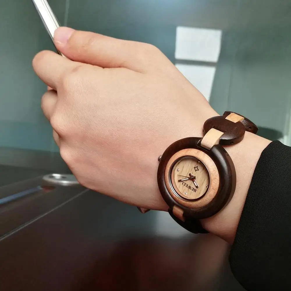 Женские часы BEWELL деревянные для женщин Роскошные Деревянные дамские с ремешком
