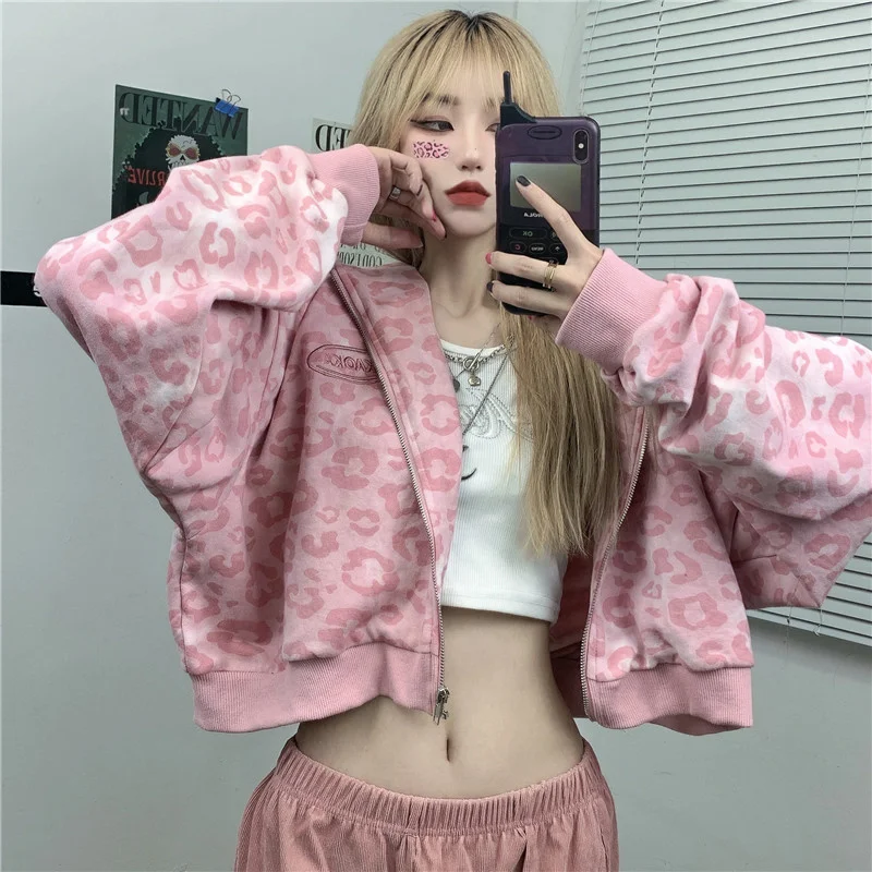 Женская короткая куртка оверсайз с леопардовым принтом шикарный модный топ