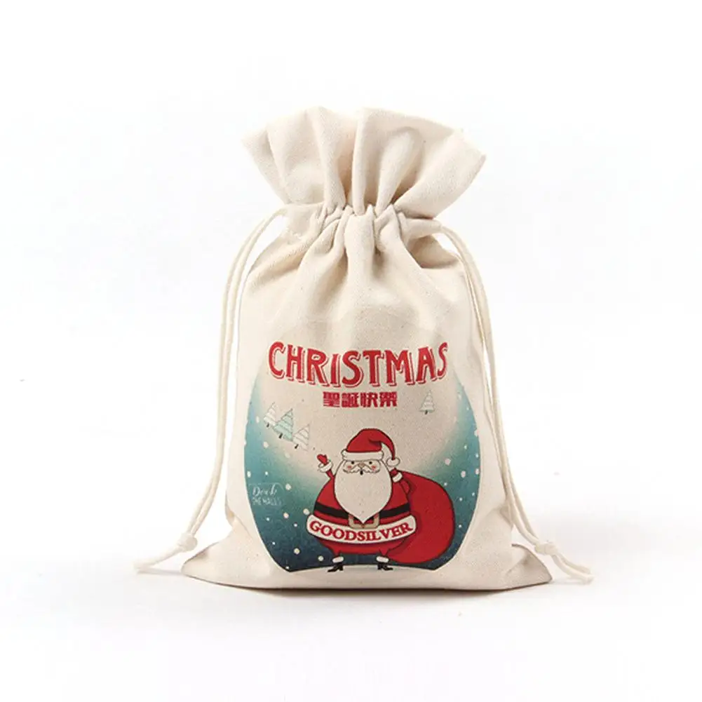 1 шт. Рождественский мешок 16 см X 23,5 см Холст Drawstring конфеты мешок счастливого Нового года детей рождественские подарочные сумки