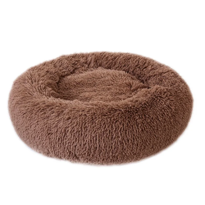 Coffee HOOPET круглые плюшевые кошки кровать Дом Мягкая длинная плюшевая кошка кровать круглая собака кровать для маленьких собак кошки гнездо зимняя теплая спальная кровать - Цвет: Coffee
