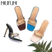 niufni womens slippers transparent pvc muller high heels slip on sandals open toe flip flops pointed slides party shoes woman