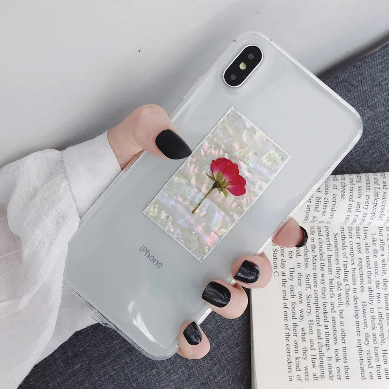 Style 7 Модный Блестящий НАСТОЯЩИЙ СУХОЙ прессованный цветочный чехол для телефона для iphone 11 pro XS MAX x XR 6 7 8 plus Прозрачная силиконовая задняя крышка для девочки - Цвет: Style 7
