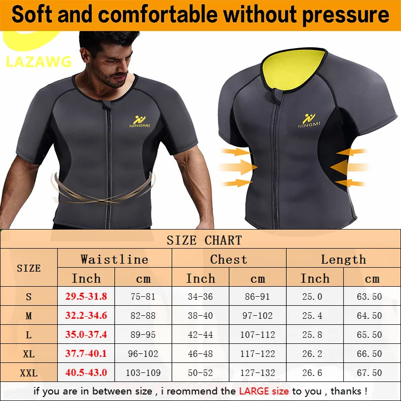 LAZAWG Mens Neoprene Sweat Suits Vest Gym Slimming Sport Top Fitness Waist Trainer Shirts Fat Burner Workout Tank Tops Shapewear