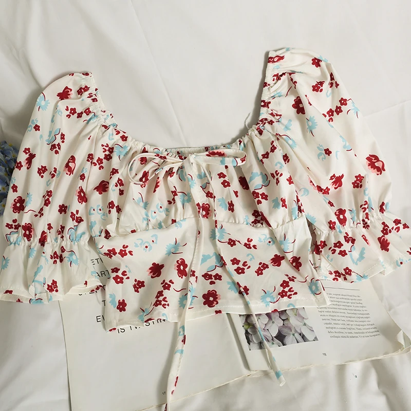 

Женская блузка с коротким рукавом, квадратным вырезом и открытыми плечами, укороченный топ, 2021